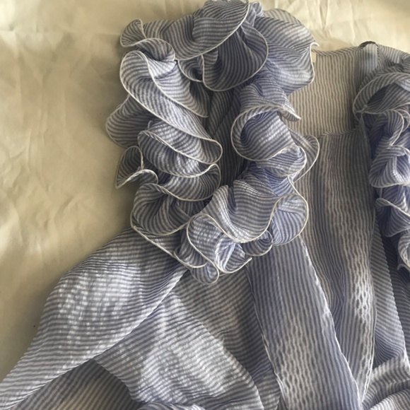 Amanda Uprichard Blue Ruffle Wrap Blouse - Picture 5 of 12